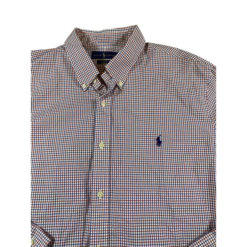 Ralph Lauren Mens XXL Red Blue White Gingham‎ Cotton Stretch Button Down Shirt
